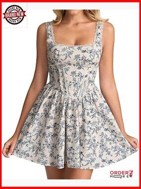Lace Floral Corset Mini Dress Bow Tie Smocked Flowy Graduation Dress